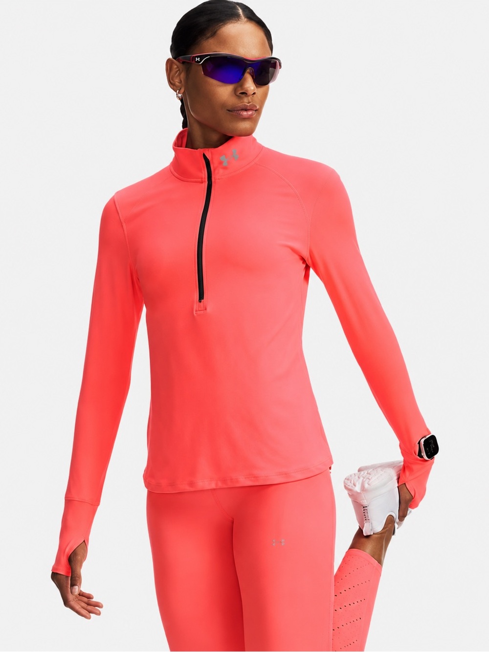 Under Armour ColdGear Fitted 1/2 Zip Pullover Neon Coral Athletic Top Medium